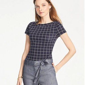 Ann Taylor Windowpane Boatneck Luxe Tee